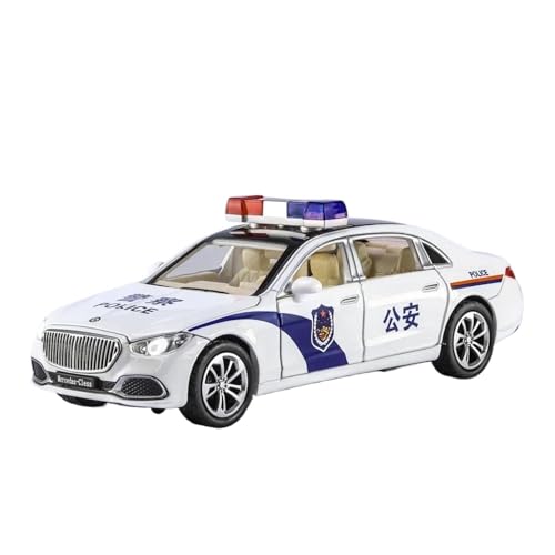 Miniatur Motorfahrzeug-Modelle Modell Im Maßstab 1 32 Für Mercedes-Benz S680 Polizeiauto Simulation Gusslegierung Modellauto Sound Und Licht Pullback Fertigmodell(White) von BMAONZ