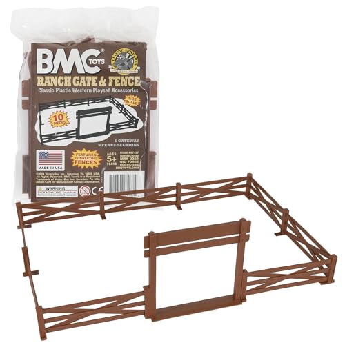 BMC Classic Marx Farm Ranch-Zaun und Tor, Braun, 10-teiliges Kunststoff-Spielset von BMC Toys