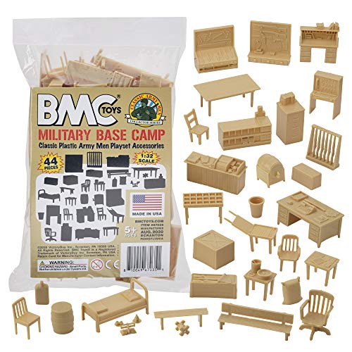 BMC Classic Marx Military Base Camp – 44 Stück Kunststoff Armee Männer Spielset Zubehör von BMC Toys