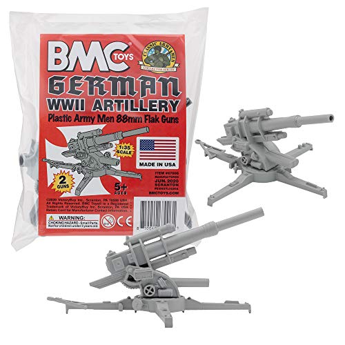 BMC Classic WW2 Deutsche 88 mm Artillerie – 2 Stück graue Kunststoff-Armee-Herren-Zubehör von BMC Toys
