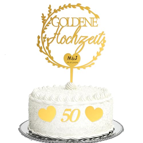 BMGRKYQX 4pcs Tortendeko Goldene Hochzeit Acryl Zahl 50 Goldene Herzdekoration,Deko Cake Topper 50 Golden Years Kuchendeko für 50 Hochzeitstag Goldhochzeit Geschenke Jahrestag-Kranz-Stil von BMGRKYQX