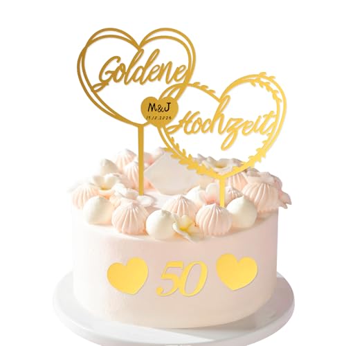 BMGRKYQX 4pcs Tortendeko Goldene Hochzeit Acryl Zahl 50 Goldene Herzdekoration,Deko Cake Topper 50 Golden Years Kuchendeko für 50 Hochzeitstag Goldhochzeit Geschenke Jahrestag-Herz-Stil von BMGRKYQX