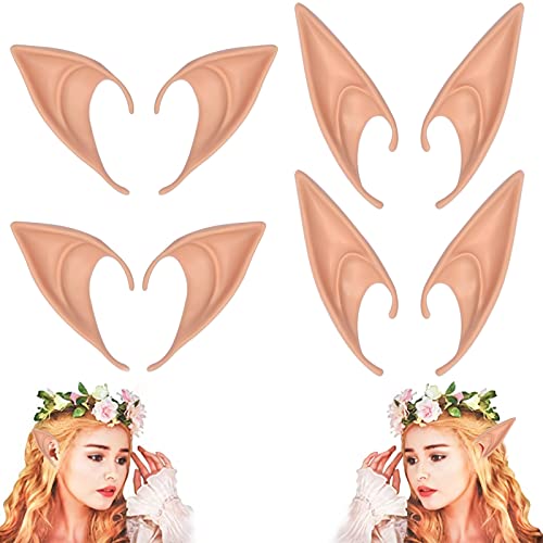BMHNQ 4 Paare elfenohren,Elfen Ohren Cosplay Fairy Ears Dobby Ohren Damen Feenohrener Wachsene Spitze Ohren Kinder,Halloween Partydekorationen von BMHNQ
