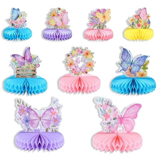 9 Stück BMYUK Schmetterling Geburtstag Dekorationen Supplies Honeycomb Tafelaufsätze Tische für Babyparty, Ostern, Frühling, Party Dekor von BMYUK