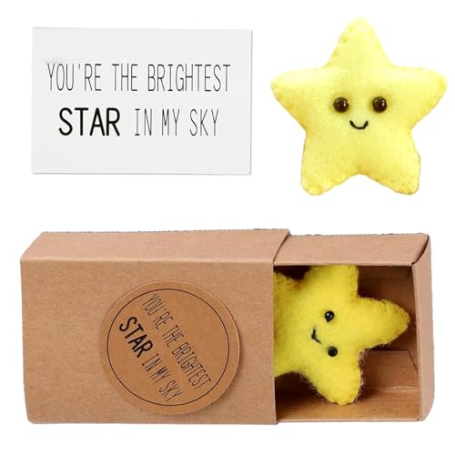 BMYUK Positives Geschenk Pocket Hug Star Wollfilz "O're the Brightest Star in My Sky" auf Karte, aufmerksames Geschenk für Weihnachten, Geburtstag, Hochzeit, Valentinstag, Halloween, Dekoration von BMYUK