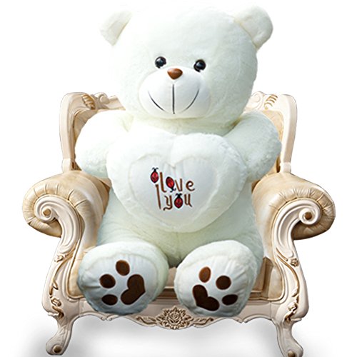 BNCKTRD Süß Teddybär Groß XXL Riesen Teddy Weiß 90cm Plüschtier Kuscheltier Stofftier Plüschbär mit Herz，Liebe Valentinstag Bär Geschenke für Freundin Kinder Geburtstag, Valentinstag von BNCKTRD