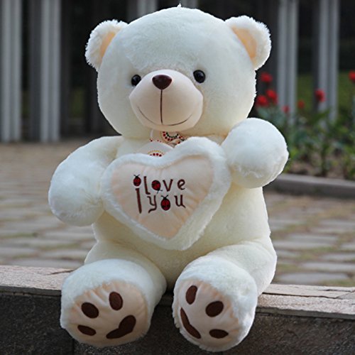 BNCKTRD Süß Teddybär Groß XXL Riesen Teddy Weiß 90cm Plüschtier Kuscheltier Stofftier Plüschbär mit Herz Dekokissen，Liebe Valentinstag Bär Geschenke für Freundin Kinder Geburtstag, Valentinstag von BNCKTRD