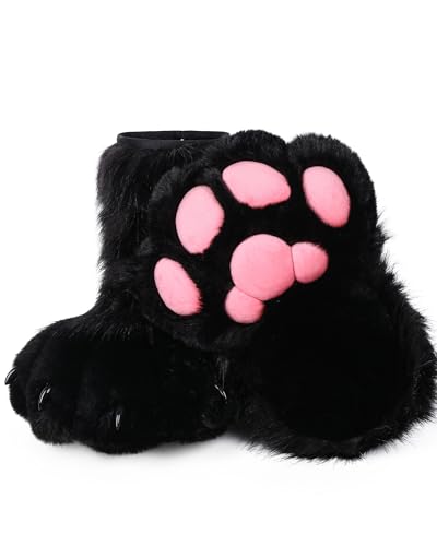 BNLIDES Cosplay Tier Katze Wolf Hund Fuchs Fursuit Füße Pfote Klaue Schuhe Pelzstiefel Kostüm Zubehör für Erwachsene, schwarz/pink, Free Size BNLIDES Cosplay Tier Katze Wolf Hund Fuchs Fursuit Füße Pfote Klaue Schuhe Pelzstiefel Kostüm Zubehör für Erwachsene, schwarz/pink, Free Size von BNLIDES