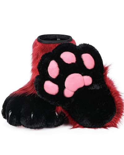 BNLIDES Cosplay Tier Katze Wolf Hund Fuchs Fursuit Füße Pfote Klaue Schuhe Pelzstiefel Kostüm Zubehör für Erwachsene, rot/black, Free Size BNLIDES Cosplay Tier Katze Wolf Hund Fuchs Fursuit Füße Pfote Klaue Schuhe Pelzstiefel Kostüm Zubehör für Erwachsene, rot/black, Free Size von BNLIDES