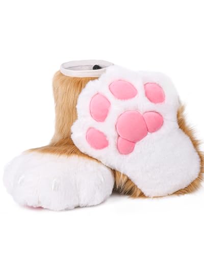 BNLIDES Cosplay Tier Katze Wolf Hund Fuchs Fursuit Füße Pfote Klaue Schuhe Pelzstiefel Kostüm Zubehör für Erwachsene, Khaki Weiß, Free Size BNLIDES Cosplay Tier Katze Wolf Hund Fuchs Fursuit Füße Pfote Klaue Schuhe Pelzstiefel Kostüm Zubehör für Erwachsene, Khaki Weiß, Free Size von BNLIDES