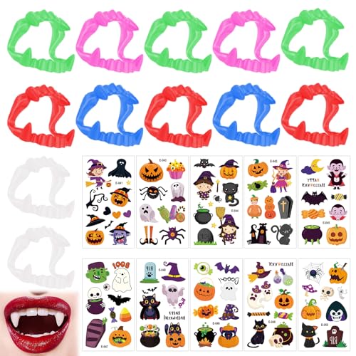 12 Vampirzähne und 10 Halloween Aufkleber, Halloween Vampirzähne Reißzähne, Vampirgebiss für Kinder, Vampir Zähne Kunststoff, Vampirzähne Kinder für Halloween Party Kostüm Cosplay Requisiten 12 Vampirzähne und 10 Halloween Aufkleber, Halloween Vampirzähne Reißzähne, Vampirgebiss für Kinder, Vampir Zähne Kunststoff, Vampirzähne Kinder für Halloween Party Kostüm Cosplay Requisiten von BNOYONERAS