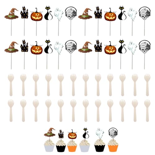 24 Stück Halloween Cupcake Topper mit 24 Stück Dessertlöffel Halloween Kuchendeckel Halloween Muffin Deko Cupcake Deko Halloween Motto Partyzubehör für die Dekoration von Kuchen Muffins und Desserts 24 Stück Halloween Cupcake Topper mit 24 Stück Dessertlöffel Halloween Kuchendeckel Halloween Muffin Deko Cupcake Deko Halloween Motto Partyzubehör für die Dekoration von Kuchen Muffins und Desserts von BNOYONERAS
