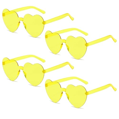 BNOYONERAS Hippie Herzförmige Brille, Herz Sonnenbrille, Retro Herzbrillen, Herzförmige Brille, Randlose Herz Brille, für Strand, Sommer Feste, Fasching, Party, Hippie Kostüm Zubehör, 4 Stück (Gelb) BNOYONERAS Hippie Herzförmige Brille, Herz Sonnenbrille, Retro Herzbrillen, Herzförmige Brille, Randlose Herz Brille, für Strand, Sommer Feste, Fasching, Party, Hippie Kostüm Zubehör, 4 Stück (Gelb) von BNOYONERAS