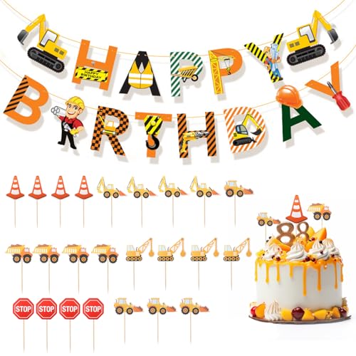 Bagger Muffin Dekoration, Baustellenfahrzeuge Verkehrsschilder Kinder, 24 Stück Bagger Geburtstag Deko Set, Kuchen Deko Baustelle, Tortendeko Baustelle, mit Bagger Deko Happy Birthday Banner Bagger Muffin Dekoration, Baustellenfahrzeuge Verkehrsschilder Kinder, 24 Stück Bagger Geburtstag Deko Set, Kuchen Deko Baustelle, Tortendeko Baustelle, mit Bagger Deko Happy Birthday Banner von BNOYONERAS