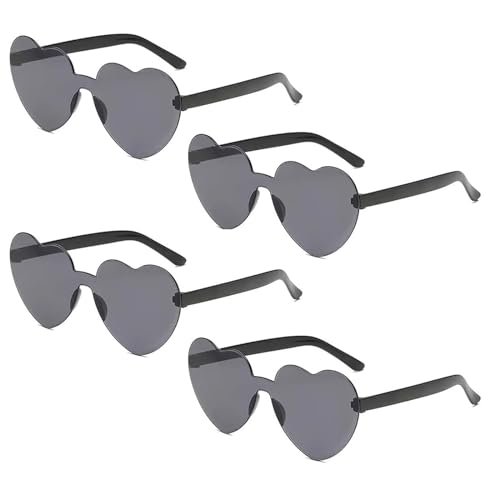 Hippie Herzförmige Brille, Herz Sonnenbrille, Retro Herzbrillen, Herzförmige Brille, Randlose Herz Brille, für Strand, Sommer Feste, Fasching, Party, Hippie Kostüm Zubehör, 4 Stück (Schwarz) Hippie Herzförmige Brille, Herz Sonnenbrille, Retro Herzbrillen, Herzförmige Brille, Randlose Herz Brille, für Strand, Sommer Feste, Fasching, Party, Hippie Kostüm Zubehör, 4 Stück (Schwarz) von BNOYONERAS