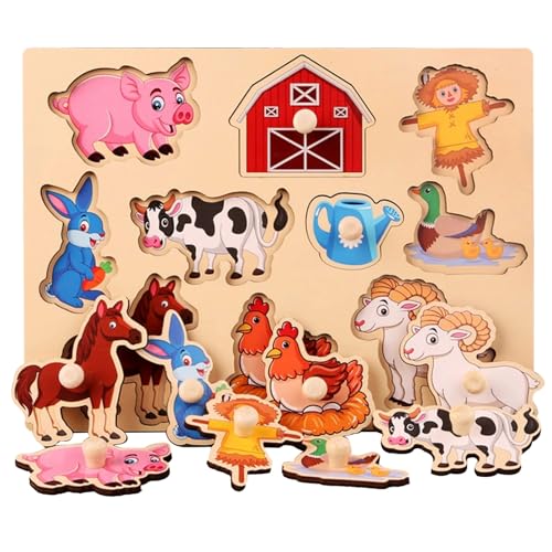 Holzpuzzle Zuhause Holzspielzeug für Kleinkinder, Kinder Greifpuzzle Spielzeug Sortierspiel, Holzspielzeug ab 1 Jahr, Baby Motorik Spielzeug Holzpuzzle Holz Puzzle ab 1 Jahr (Style 7) von BNOYONERAS
