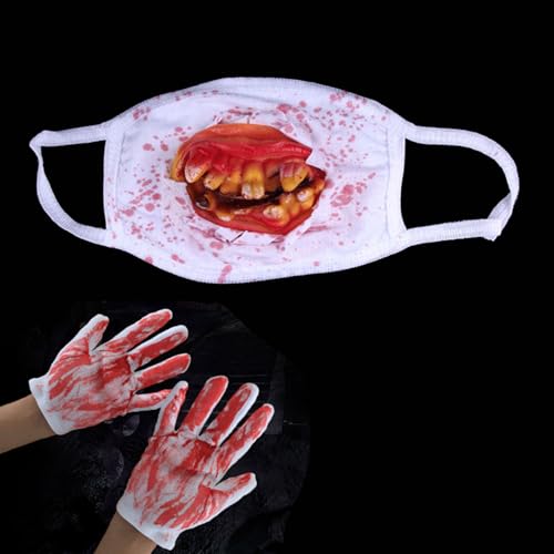 Vampirmaske Maske+Halloween Blutige Handschuhe,Gruselige Maske,Vampir-Maske,Halloween Maske,Realistische Blut Unheimliche Maske,Party Grusel Horror Verkleidung für Karneval Halloween Party (Stil B) von BNOYONERAS