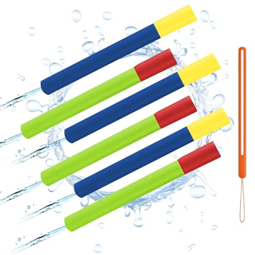 Wasserpistole Schaumstoff Wasserpistolen für Kinder Spritzpistole Wasser Bunte Schaum Wasserspritzpistole 6 Stück Wasserspritze mit Lanyard für Jungen und Mädchen Party Strand Pool Spielzeug (38cm) von BNOYONERAS