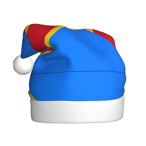 Flagge des Kongo Plüsch-Weihnachtsmütze, bequeme Kopfbedeckung für Feiertagsfeiern und Eltern-Kind-Aktivitäten von BOAIHH