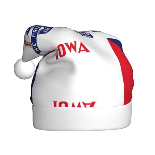 Iowa Weihnachtsmütze mit Staatsflagge, Plüsch, bequeme Kopfbedeckung für Feiertage, Partys und Eltern-Kind-Aktivitäten von BOAIHH