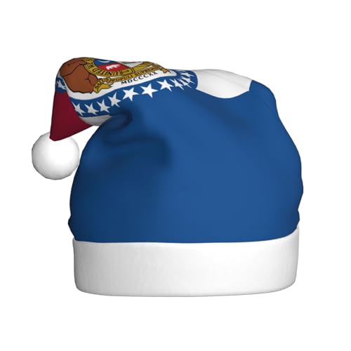 Missouri State Flag Plüsch Weihnachtsmütze Bequeme Kopfbedeckung für Urlaub Partys und Eltern-Kind-Aktivitäten von BOAIHH