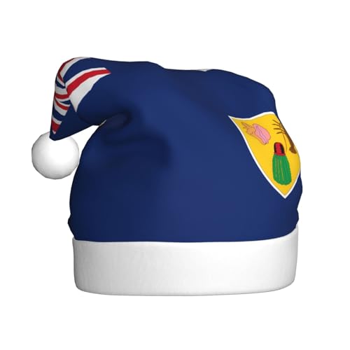 Weihnachtsmütze aus Plüsch mit Flagge der Türken- und Caicosinseln, bequeme Kopfbedeckung für Urlaubspartys und Eltern-Kind-Aktivitäten von BOAIHH