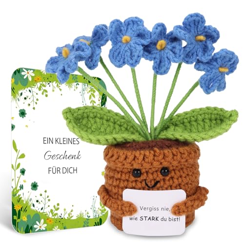 BOAITE Geschenke für Frauen Beste Freundin Mutmacher Geschenk Gestrickte Vergissmeinnicht Geschenke Mama Schwester Kollegin Geburtstagsgeschenk Frauen (Blaue Vergissmeinnicht) von BOAITE
