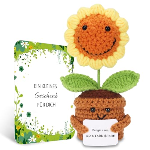 BOAITE Geschenke für Frauen Beste Freundin Mutmacher Geschenk Gestrickte Vergissmeinnicht Geschenke Mama Schwester Kollegin Geburtstagsgeschenk Frauen (Lächelnde Sonnenblumen) von BOAITE