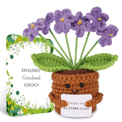 BOAITE Geschenke für Frauen Beste Freundin Mutmacher Geschenk Gestrickte Vergissmeinnicht Geschenke Mama Schwester Kollegin Geburtstagsgeschenk Frauen (Lila Vergissmeinnicht) von BOAITE