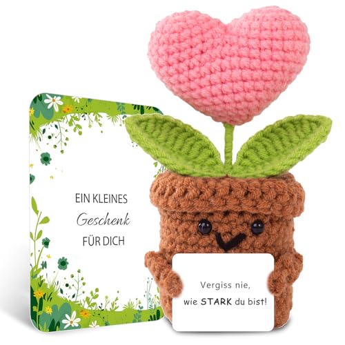 BOAITE Geschenke für Frauen Beste Freundin Mutmacher Geschenk Gestrickte Vergissmeinnicht Geschenke Mama Schwester Kollegin Geburtstagsgeschenk Frauen (Rosa herzförmige Blüten) von BOAITE