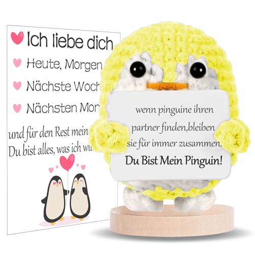 BOAITE Ich Liebe Dich Geschenke für Frauen Männer, Geschenk für Paar- Gestrickter Pinguin, Partner Geschenke, Hochzeitstag, Jahrestag für Sie Ihn, Liebes Geschenk für Ihn Sie (Gelb) von BOAITE
