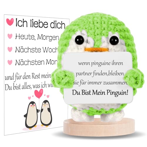 BOAITE Ich Liebe Dich Geschenke für Frauen Männer, Geschenk für Paar- Gestrickter Pinguin, Partner Geschenke, Hochzeitstag, Jahrestag für Sie Ihn, Liebes Geschenk für Ihn Sie (Grün) von BOAITE