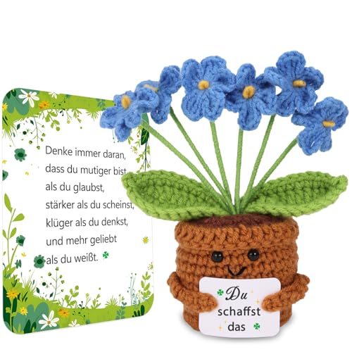 BOAITE Kleiner Glücksbringer Gestrickte Vergissmeinnicht Ermutigende Geschenke, Positive Kartoffel Deutsch Ersatz, Geschenke zur Einschulung (Blaue Vergissmeinnicht) von BOAITE