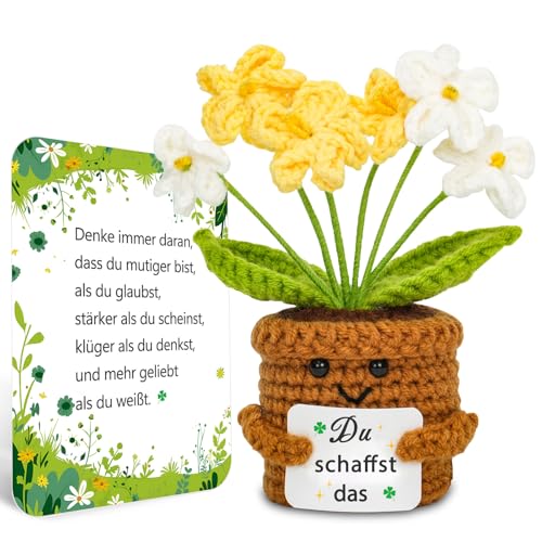 BOAITE Kleiner Glücksbringer Gestrickte Vergissmeinnicht Ermutigende Geschenke, Positive Kartoffel Deutsch Ersatz, Geschenke zur Einschulung (Gelbe Vergissmeinnicht) von BOAITE