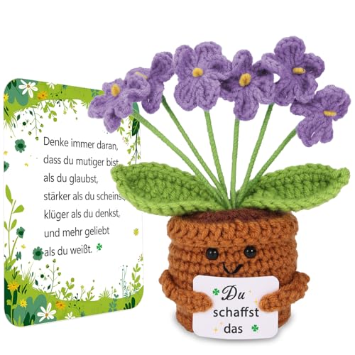 BOAITE Kleiner Glücksbringer Gestrickte Vergissmeinnicht Ermutigende Geschenke, Positive Kartoffel Deutsch Ersatz, Geschenke zur Einschulung (Lila Vergissmeinnicht) von BOAITE