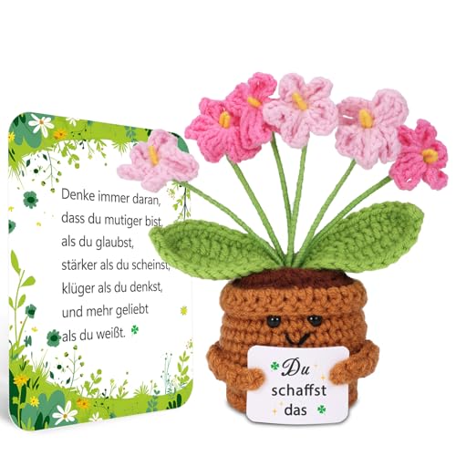BOAITE Kleiner Glücksbringer Gestrickte Vergissmeinnicht Ermutigende Geschenke, Positive Kartoffel Deutsch Ersatz, Geschenke zur Einschulung (Rosa Vergissmeinnicht) von BOAITE