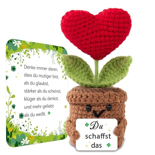 BOAITE Kleiner Glücksbringer Gestrickte Vergissmeinnicht Ermutigende Geschenke, Positive Kartoffel Deutsch Ersatz, Geschenke zur Einschulung (Rote herzförmige Blüten) von BOAITE