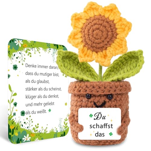 BOAITE Kleiner Glücksbringer Gestrickte Vergissmeinnicht Ermutigende Geschenke, Positive Kartoffel Deutsch Ersatz, Geschenke zur Einschulung (Sonnenblumen) von BOAITE