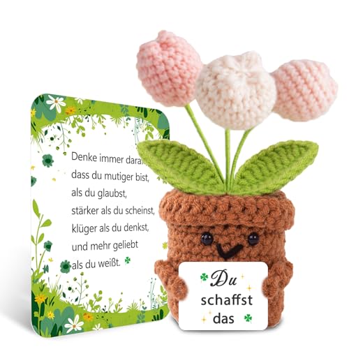 BOAITE Kleiner Glücksbringer Gestrickte Vergissmeinnicht Ermutigende Geschenke, Positive Kartoffel Deutsch Ersatz, Geschenke zur Einschulung (Tulpe 2) von BOAITE