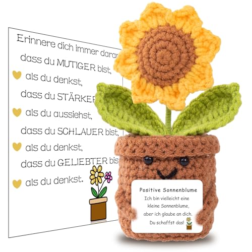 BOAITE Pocket Hug Positive Sonnenblume, Kreative Strickwolle Sonnenblume Puppe und Glücksbringer-Gefühlskarten, Mutmacher Geschenk, Gute Besserung Geschenk, Einschulung Geschenk BOAITE Pocket Hug Positive Sonnenblume, Kreative Strickwolle Sonnenblume Puppe und Glücksbringer-Gefühlskarten, Mutmacher Geschenk, Gute Besserung Geschenk, Einschulung Geschenk von BOAITE