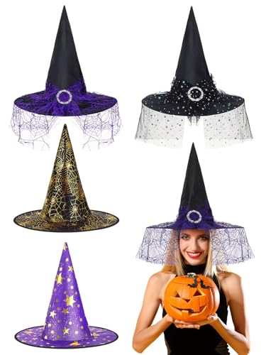 BOARDFEB 4 Stück Halloween Hexenhut für Frauen Erwachsene Schwarz Lila Spitze Hexenhut für Dekoration Hexenkostüm Schwarz Faltbare Spitze Kappe für Vampir Party Halloween Cosplay Party Kostüm Zubehör BOARDFEB 4 Stück Halloween Hexenhut für Frauen Erwachsene Schwarz Lila Spitze Hexenhut für Dekoration Hexenkostüm Schwarz Faltbare Spitze Kappe für Vampir Party Halloween Cosplay Party Kostüm Zubehör von BOARDFEB