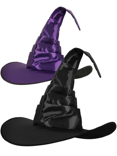 BOARDFEB Halloween-Hexenhut-Kostüm, schwarz-violett, Hexen-Stirnband, spitze Kappe, krumme gerüschte Zaubererhüte, Kostümzubehör für Damen und Herren, Halloween-Party, 2 Stück BOARDFEB Halloween-Hexenhut-Kostüm, schwarz-violett, Hexen-Stirnband, spitze Kappe, krumme gerüschte Zaubererhüte, Kostümzubehör für Damen und Herren, Halloween-Party, 2 Stück von BOARDFEB