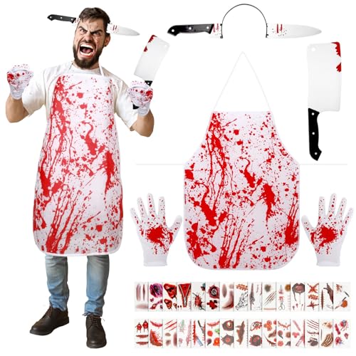 BOARDFEB Halloween-Kostüm für Herren, Metzger-Kostüm, Halloween-Kostüm, Schürzen, Handschuhe und Horror-Aufkleber, für Erwachsene und Jugendliche für Halloween BOARDFEB Halloween-Kostüm für Herren, Metzger-Kostüm, Halloween-Kostüm, Schürzen, Handschuhe und Horror-Aufkleber, für Erwachsene und Jugendliche für Halloween von BOARDFEB