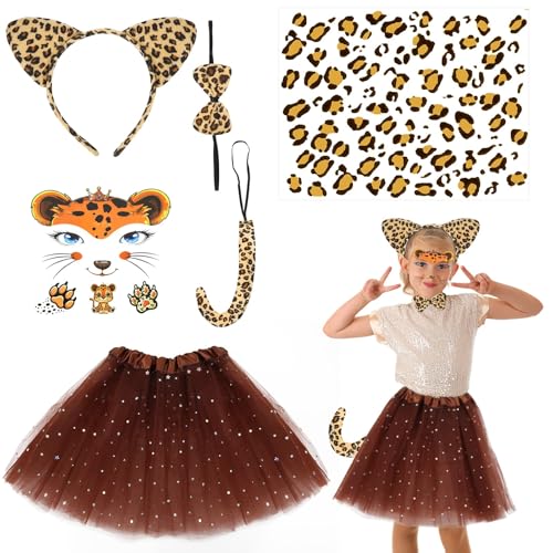 BOARDFEB Leoparden Kostüm Damen, 8 Stück Leoparden Kostüm Kinder Leopard Tattoo Gesicht Leoparden Ohren Leoparden Kostüm für Karnevals Mottoparty Cosplay Partykostüme BOARDFEB Leoparden Kostüm Damen, 8 Stück Leoparden Kostüm Kinder Leopard Tattoo Gesicht Leoparden Ohren Leoparden Kostüm für Karnevals Mottoparty Cosplay Partykostüme von BOARDFEB