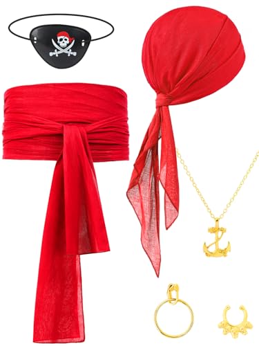 BOARDFEB Piratenkostüm-Zubehör, Hut, Kopftuch, Piratenschal, Schärpe, Gürtel, Taillenbandana, für Halloween, Party, Damen, Herren, Rot, 2 Stück BOARDFEB Piratenkostüm-Zubehör, Hut, Kopftuch, Piratenschal, Schärpe, Gürtel, Taillenbandana, für Halloween, Party, Damen, Herren, Rot, 2 Stück von BOARDFEB