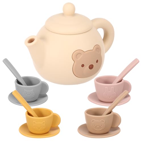14 Stück Teeservice Kinder Silikon Teeparty Spielküche Rollenspiele Kindergeschirr Teeservice Set Kinderküche zubehör Geschenk für Mädchen Jungen ab 3 Jahren von BOBASH