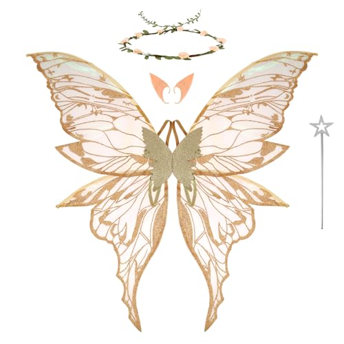 BOBASH Feenflügel Kostüm Set Schmetterlingsflügel Kinder Mädchen Schmetterling Kostüm mit Elfenohren Blumenkranz Feenstab Elfenflügel Erwachsene für Weihnachts Karneval Geburtstags Mottoparty(Grün) BOBASH Feenflügel Kostüm Set Schmetterlingsflügel Kinder Mädchen Schmetterling Kostüm mit Elfenohren Blumenkranz Feenstab Elfenflügel Erwachsene für Weihnachts Karneval Geburtstags Mottoparty(Grün) von BOBASH