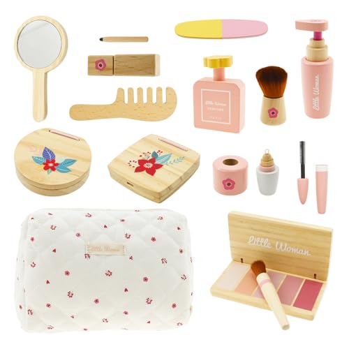 Kinderschminke Set Mädchen Holz Schminkkoffer Kinder Schminke Spielzeug für Kinder-Rollenspiele Geschenke ab 3 Jahren Unter 12 Jahren Mädchen(Log Pink) von BOBASH