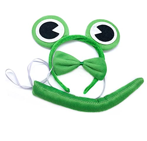 BOBOZHONG Ohren Stirnband Set,Ohren Schwanz Fliege Tier Kleid Set,Tierohren Schwanz und Fliege Set,für Kostüm Party,Ankleiden Spielen,Mottoparty(Frosch Kostüm) von BOBOZHONG