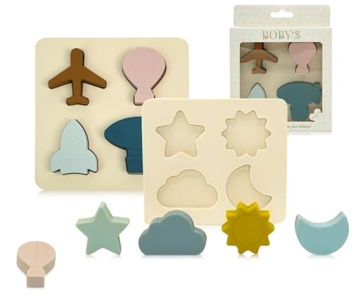 BOBY´S Montessori Silikonpuzzle für Baby & Kinder ab 1 Jahr Motorik-Silikon-Spielzeug pädagogisch als Geschenk - Kinderspielzeug Puzzle Steckspiel nachhaltig, BPA-frei, schadstofffrei (Flug-Motiv) von BOBY´S